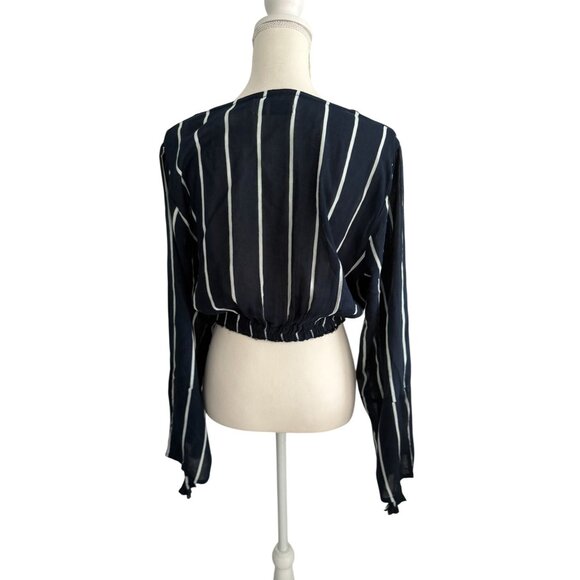 FAITHFULL Navy Blue White Cutout Long Sleeve Top Size US 6 - Picture 3 of 8